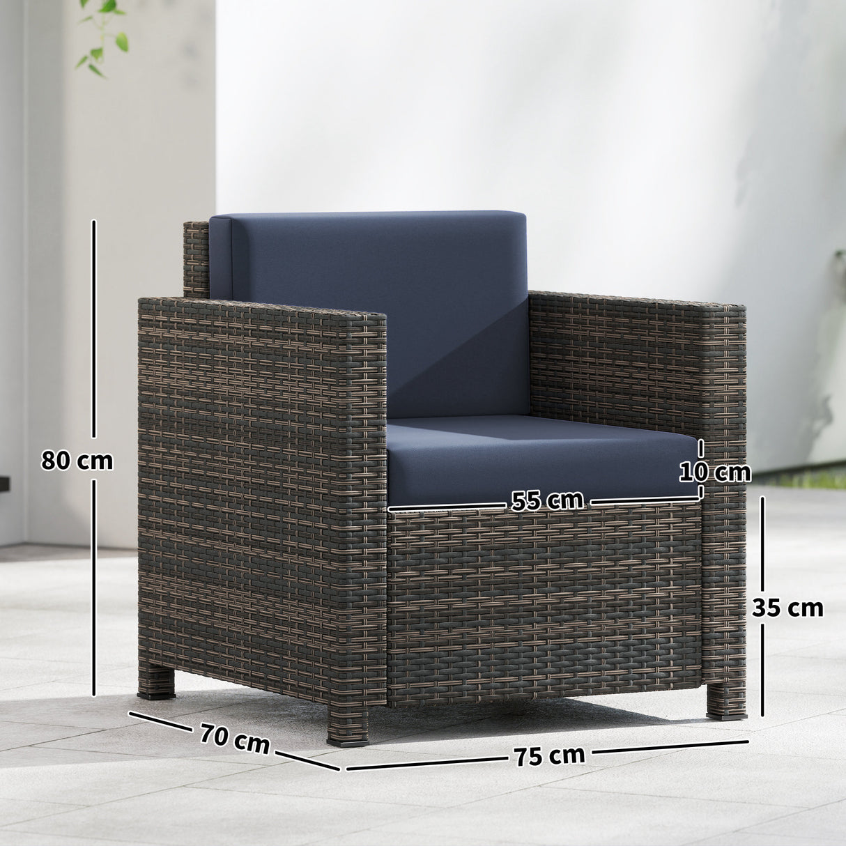 Poly Rattan Wicker Garden Armchair With 10 cm Thickened Cushion - Velmora