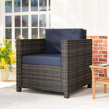Poly Rattan Wicker Garden Armchair With 10 cm Thickened Cushion - Velmora
