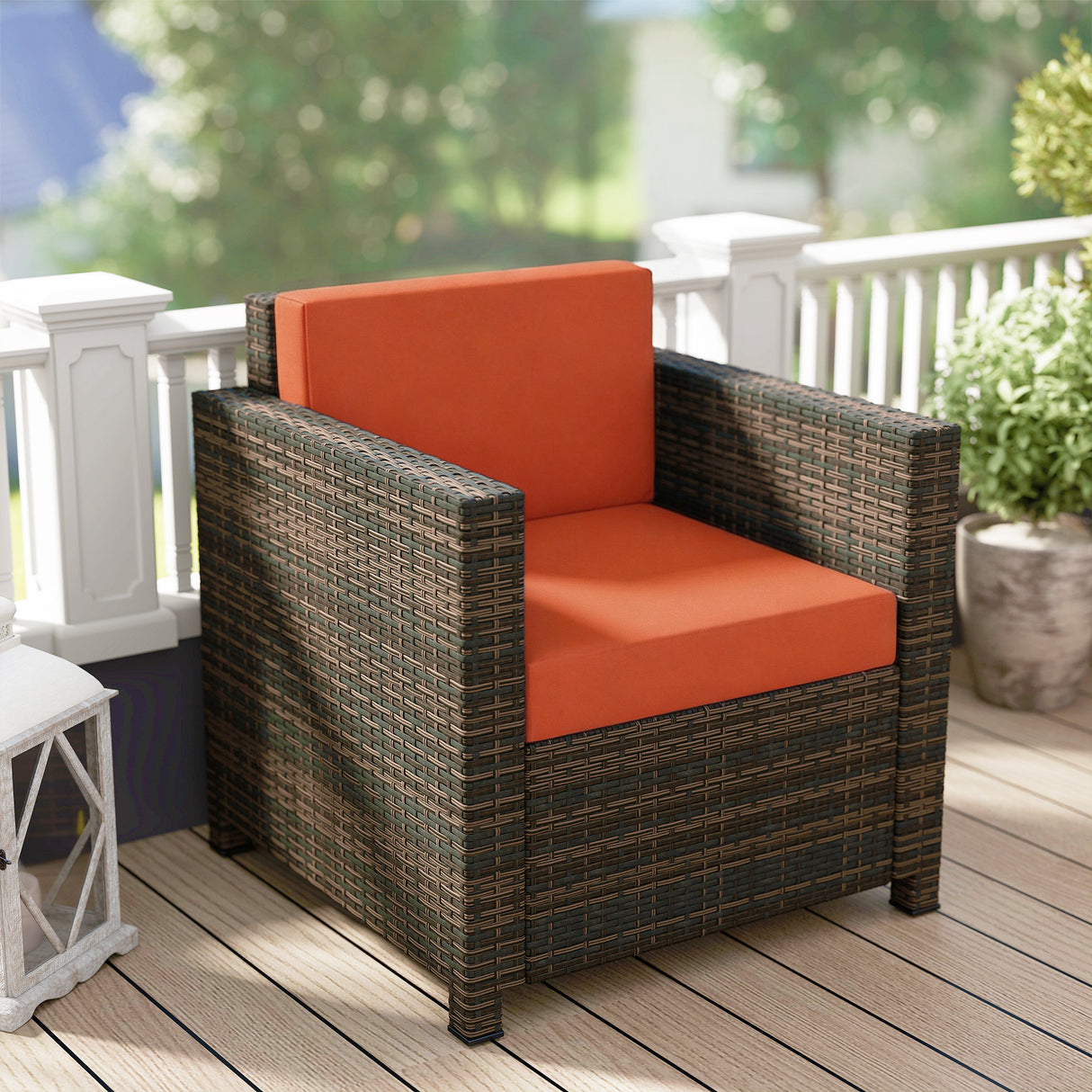 Poly Rattan Wicker Garden Armchair With 10 cm Thickened Cushion - Velmora