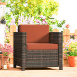 Poly Rattan Wicker Garden Armchair With 10 cm Thickened Cushion - Velmora