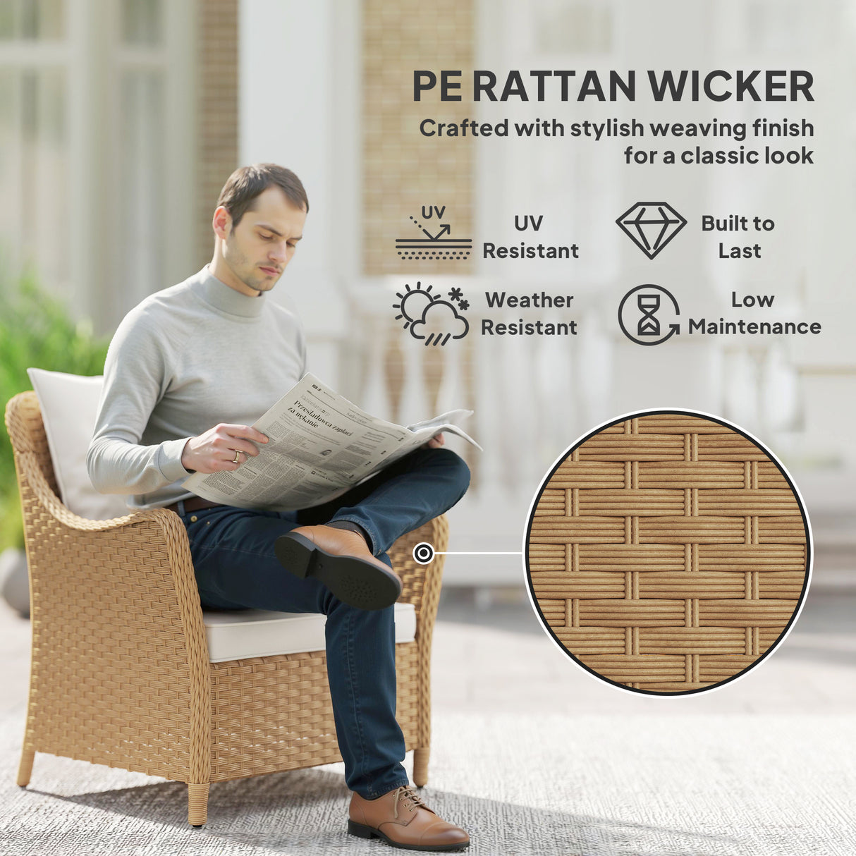 Poly Rattan Wicker Garden Armchairs in Set of 2 With Cushions - Velmora