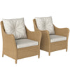 Poly Rattan Wicker Garden Armchairs in Set of 2 With Cushions - Velmora