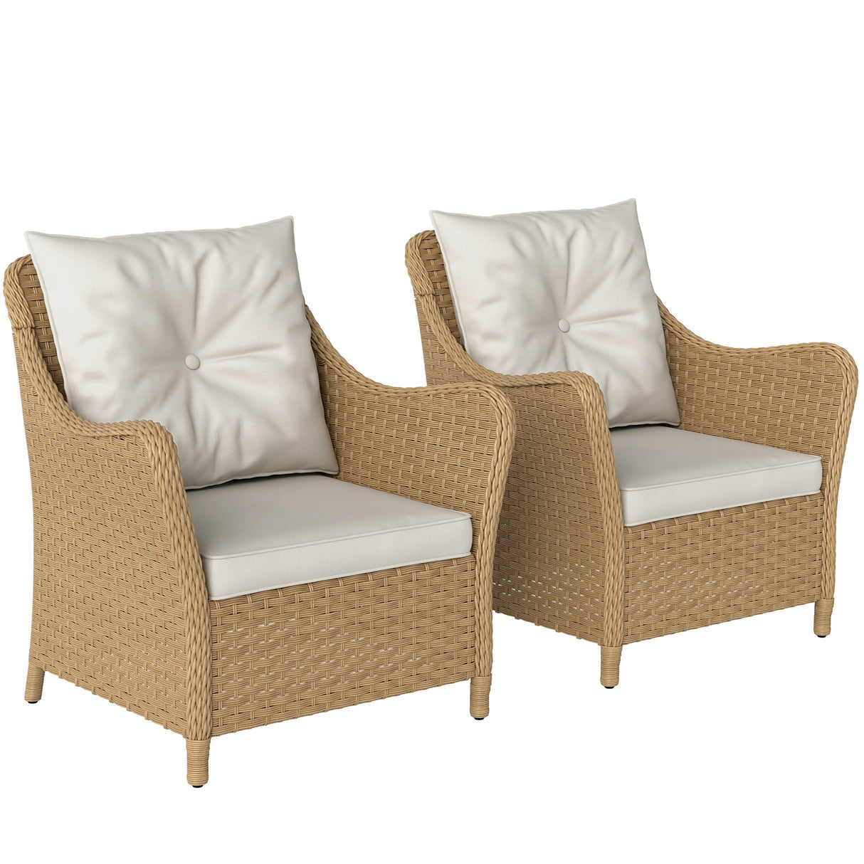 Poly Rattan Wicker Garden Armchairs in Set of 2 With Cushions - Velmora