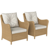 Poly Rattan Wicker Garden Armchairs in Set of 2 With Cushions - Velmora