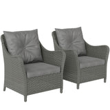 Poly Rattan Wicker Garden Armchairs in Set of 2 With Cushions - Velmora