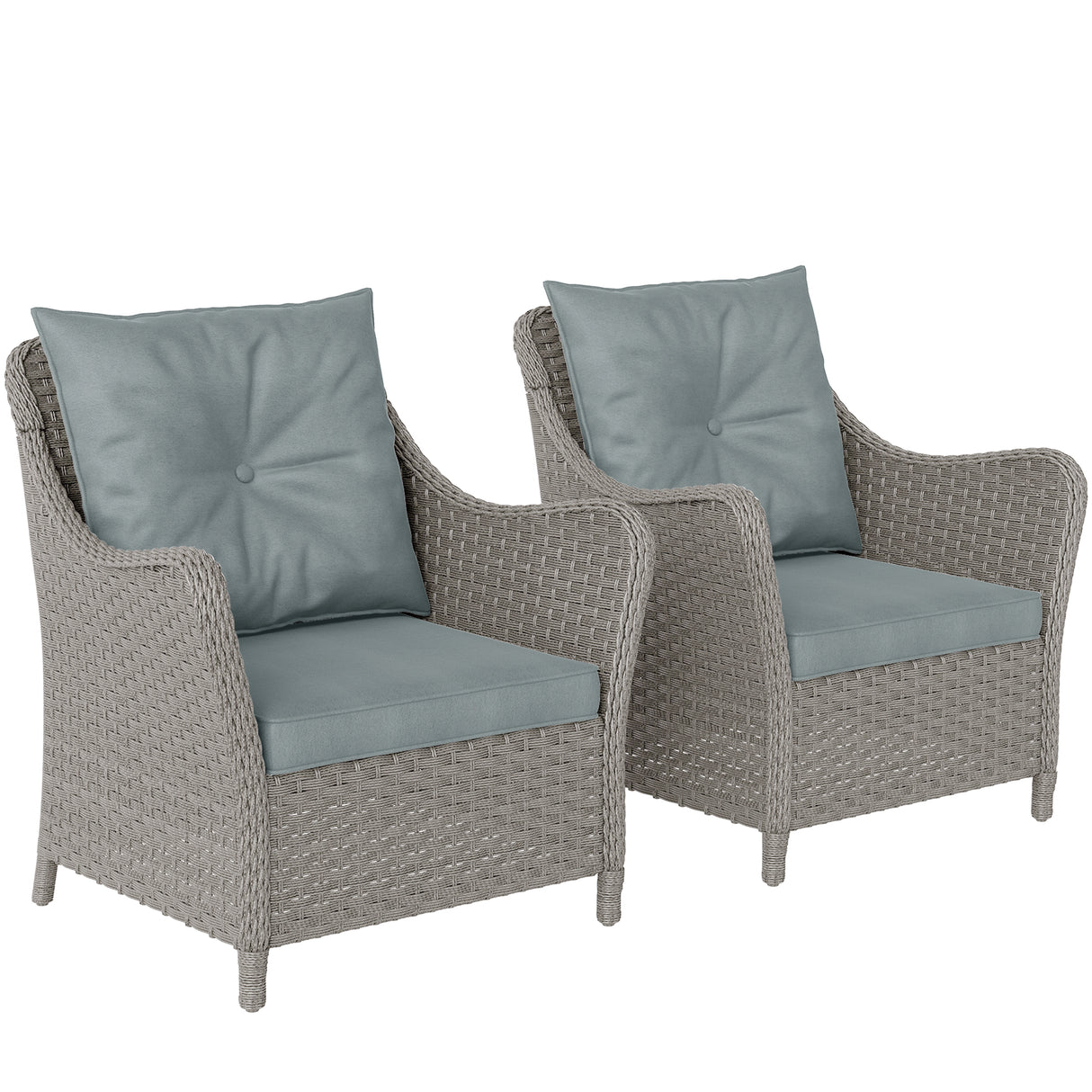Poly Rattan Wicker Garden Armchairs in Set of 2 With Cushions - Velmora