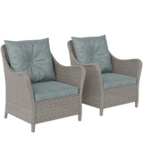 Poly Rattan Wicker Garden Armchairs in Set of 2 With Cushions - Velmora