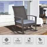 Poly Rattan Wicker Garden Rocking Armchair With Cushion - Velmora