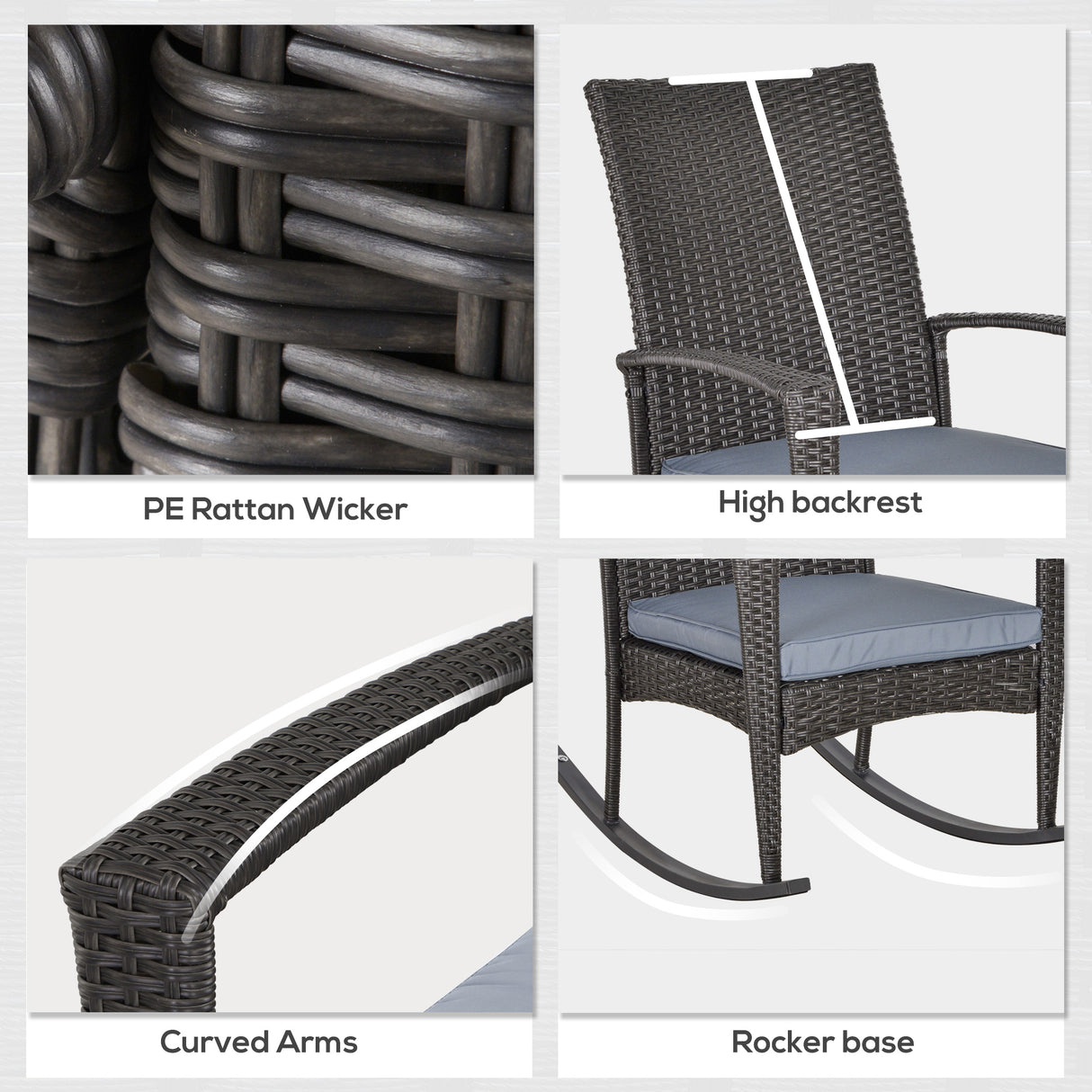 Poly Rattan Wicker Garden Rocking Armchair With Cushion - Velmora