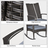 Poly Rattan Wicker Garden Rocking Armchair With Cushion - Velmora