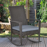 Poly Rattan Wicker Garden Rocking Armchair With Cushion - Velmora