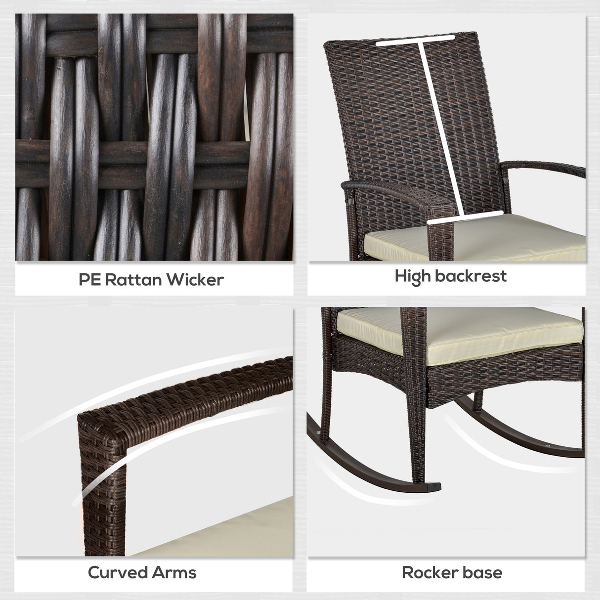 Poly Rattan Wicker Garden Rocking Armchair With Cushion - Velmora