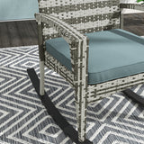 Poly Rattan Wicker Garden Rocking Armchair With Cushion - Velmora