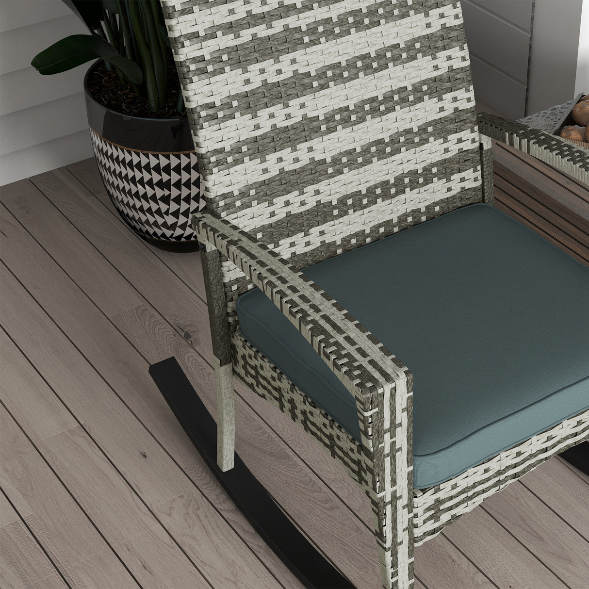 Poly Rattan Wicker Garden Rocking Armchair With Cushion - Velmora