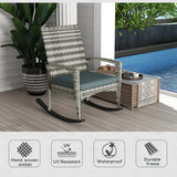 Poly Rattan Wicker Garden Rocking Armchair With Cushion - Velmora