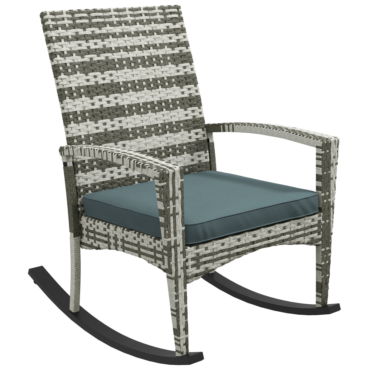 Poly Rattan Wicker Garden Rocking Armchair With Cushion - Velmora