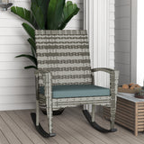 Poly Rattan Wicker Garden Rocking Armchair With Cushion - Velmora