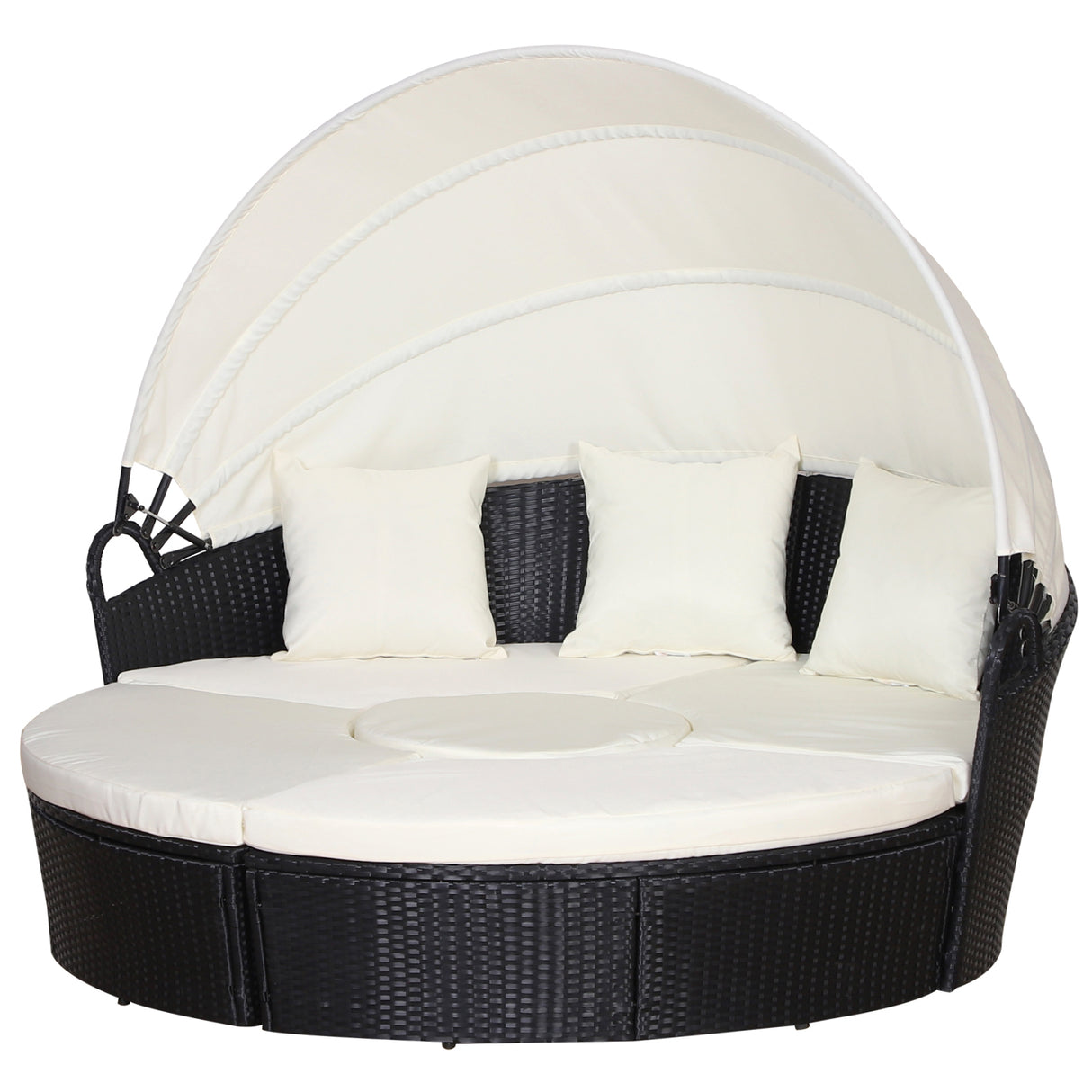 Poly Rattan Wicker Garden Sofa Set Round Daybed With Retractable Canopy - Velmora