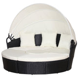 Poly Rattan Wicker Garden Sofa Set Round Daybed With Retractable Canopy - Velmora