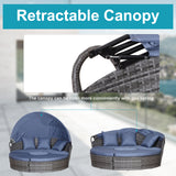 Poly Rattan Wicker Garden Sofa Set Round Daybed With Retractable Canopy - Velmora