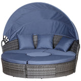 Poly Rattan Wicker Garden Sofa Set Round Daybed With Retractable Canopy - Velmora