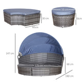 Poly Rattan Wicker Garden Sofa Set Round Daybed With Retractable Canopy - Velmora