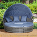 Poly Rattan Wicker Garden Sofa Set Round Daybed With Retractable Canopy - Velmora