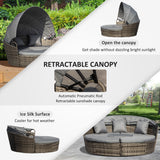 Poly Rattan Wicker Garden Sofa Set Round Daybed With Retractable Canopy - Velmora