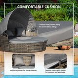 Poly Rattan Wicker Garden Sofa Set Round Daybed With Retractable Canopy - Velmora