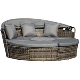 Poly Rattan Wicker Garden Sofa Set Round Daybed With Retractable Canopy - Velmora