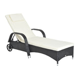 Poly Rattan Wicker Recliner Garden Sun Lounger With Adjustable Headrest - Velmora