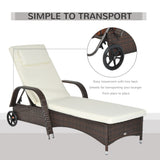 Poly Rattan Wicker Recliner Garden Sun Lounger With Adjustable Headrest - Velmora