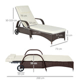 Poly Rattan Wicker Recliner Garden Sun Lounger With Adjustable Headrest - Velmora