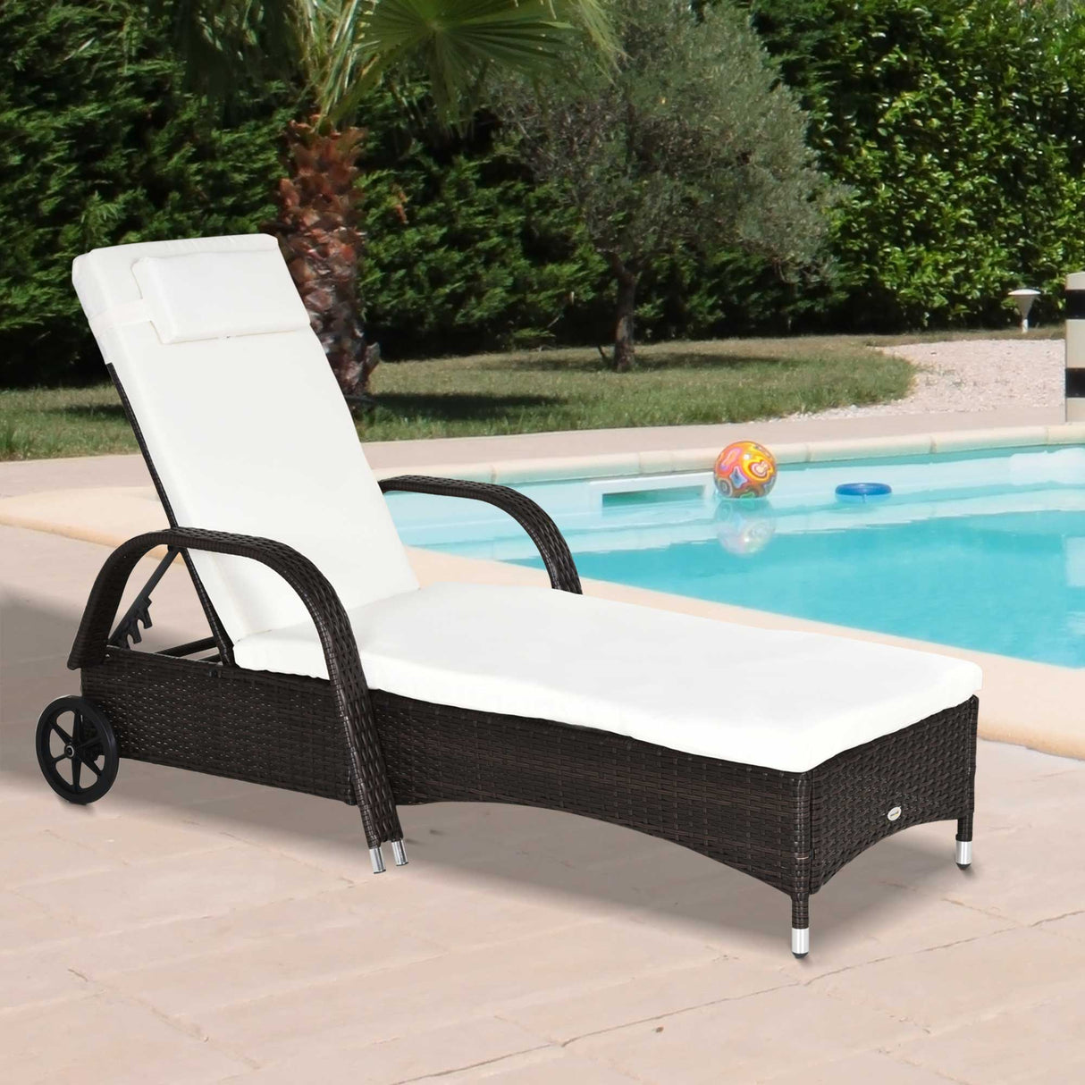 Poly Rattan Wicker Recliner Garden Sun Lounger With Adjustable Headrest - Velmora