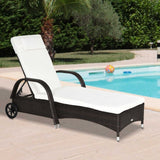 Poly Rattan Wicker Recliner Garden Sun Lounger With Adjustable Headrest - Velmora