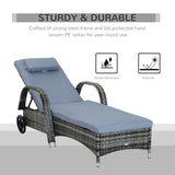Poly Rattan Wicker Recliner Garden Sun Lounger With Adjustable Headrest - Velmora