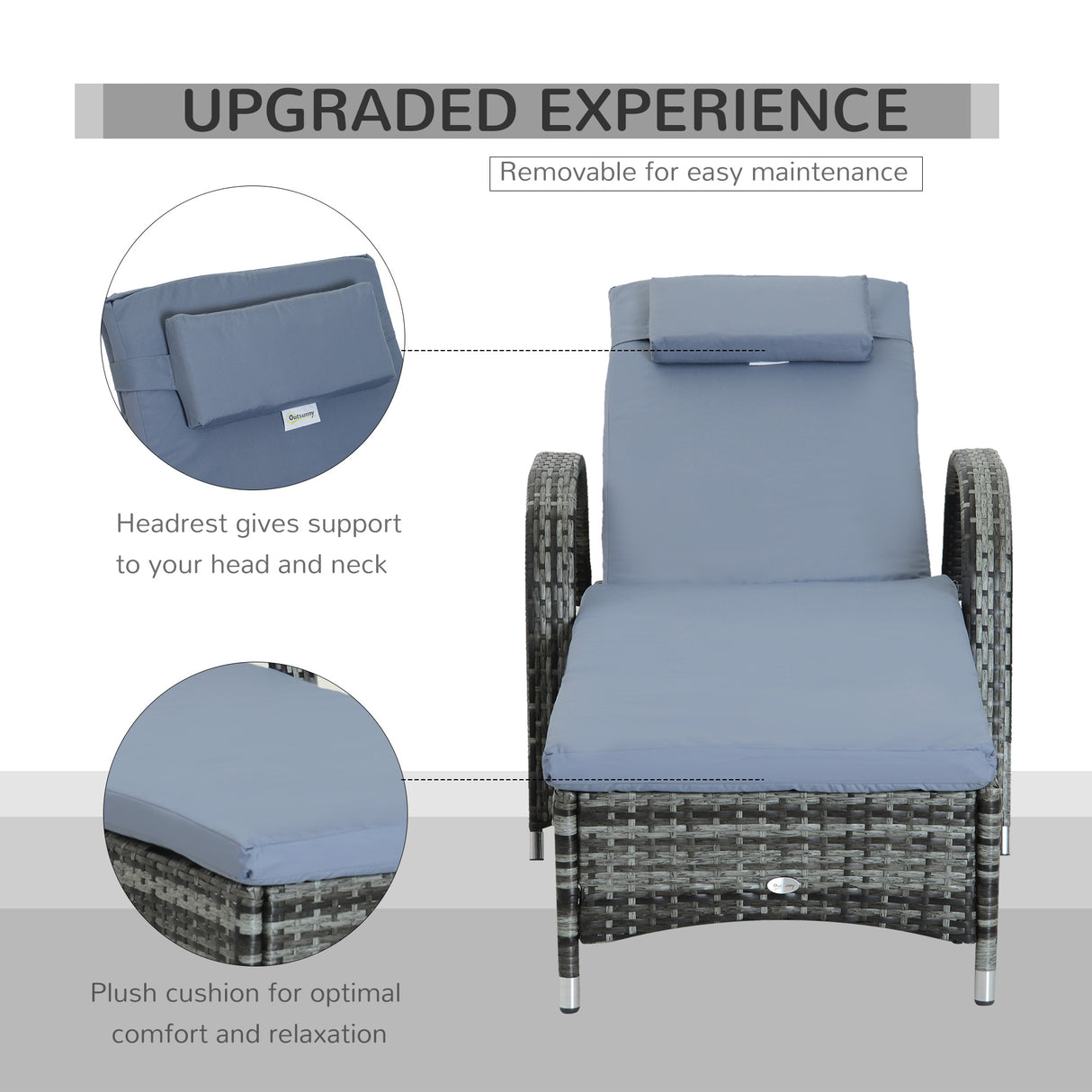 Poly Rattan Wicker Recliner Garden Sun Lounger With Adjustable Headrest - Velmora