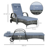 Poly Rattan Wicker Recliner Garden Sun Lounger With Adjustable Headrest - Velmora