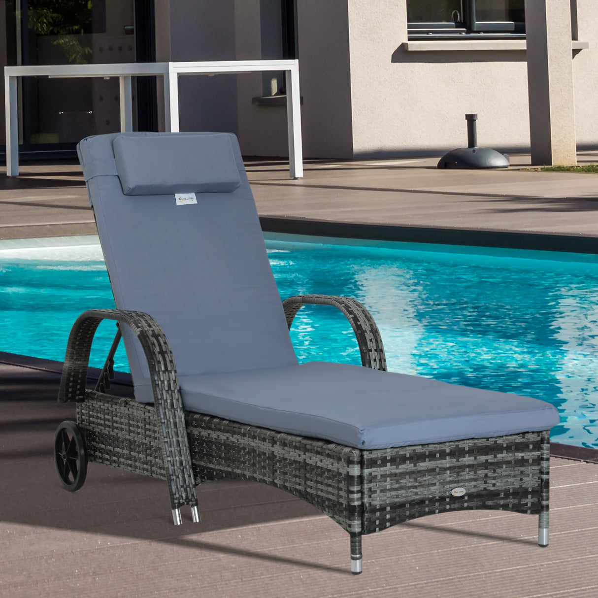 Poly Rattan Wicker Recliner Garden Sun Lounger With Adjustable Headrest - Velmora