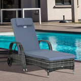 Poly Rattan Wicker Recliner Garden Sun Lounger With Adjustable Headrest - Velmora