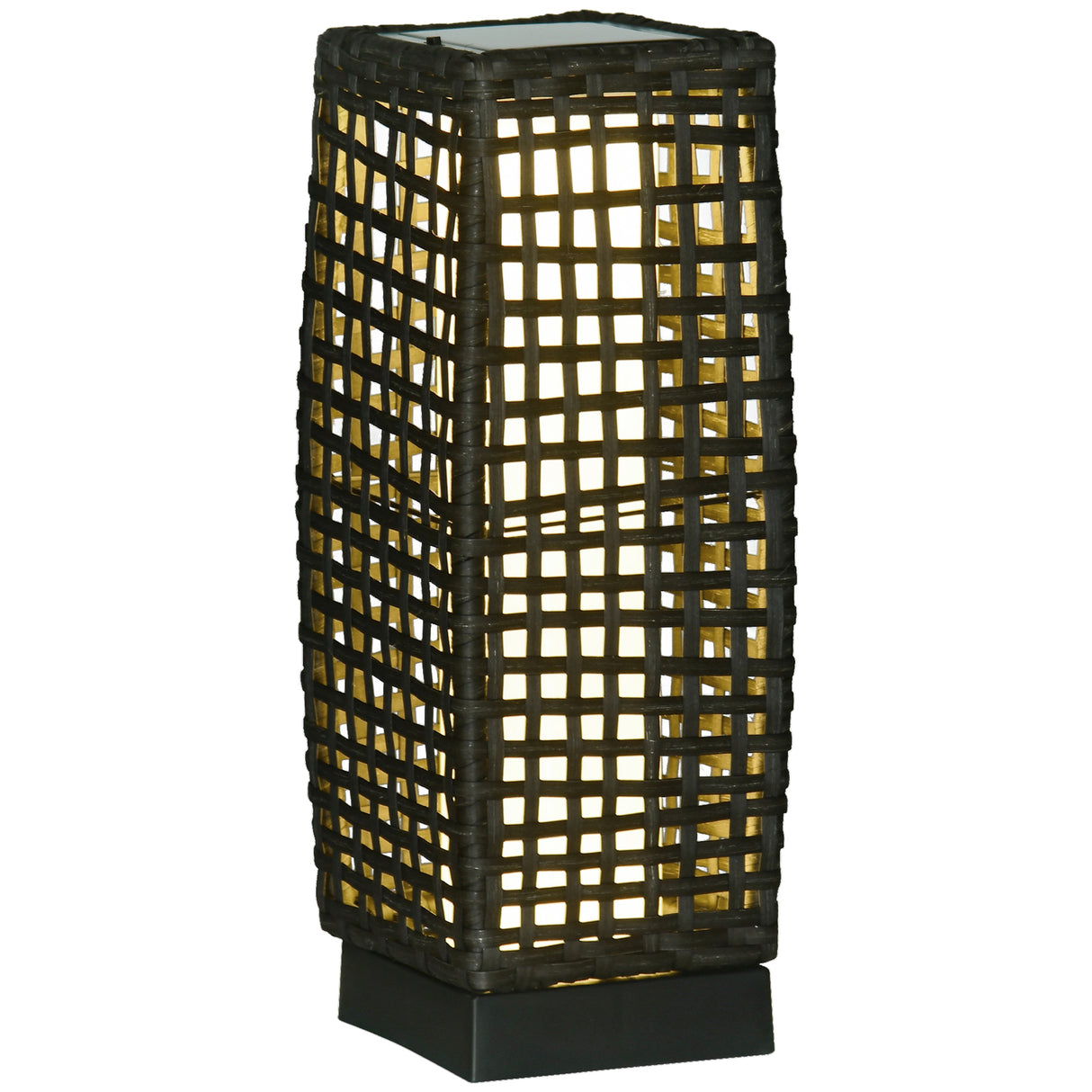 Poly Rattan Wicker Solar Powered LED Garden Lantern With Auto On-Off Lights - Velmora