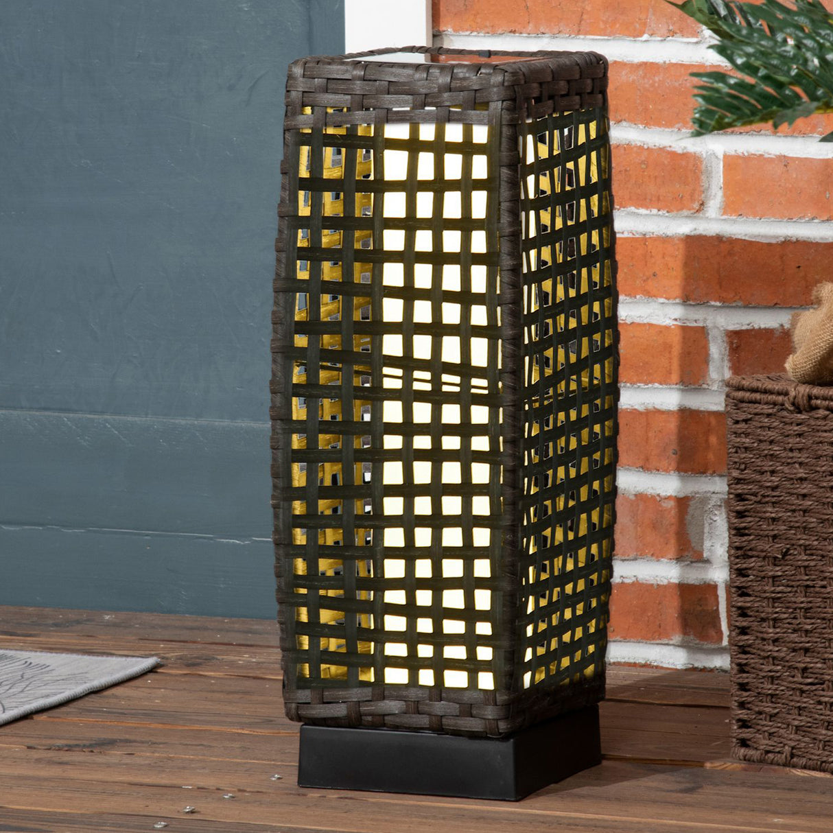 Poly Rattan Wicker Solar Powered LED Garden Lantern With Auto On-Off Lights - Velmora