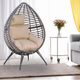 Poly Rattan Wicker Teardop Garden Egg Chair With Thick Cushions And 4 Legs - Velmora