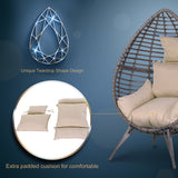 Poly Rattan Wicker Teardop Garden Egg Chair With Thick Cushions And 4 Legs - Velmora
