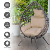 Poly Rattan Wicker Teardop Garden Egg Chair With Thick Cushions And 4 Legs - Velmora