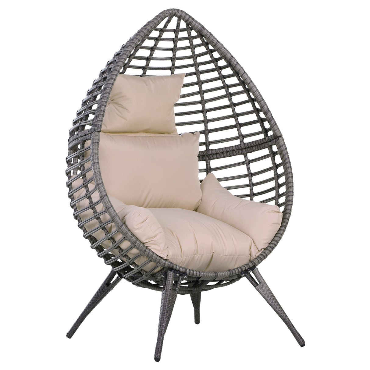Poly Rattan Wicker Teardop Garden Egg Chair With Thick Cushions And 4 Legs - Velmora