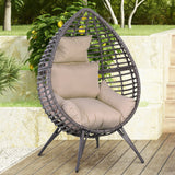 Poly Rattan Wicker Teardop Garden Egg Chair With Thick Cushions And 4 Legs - Velmora