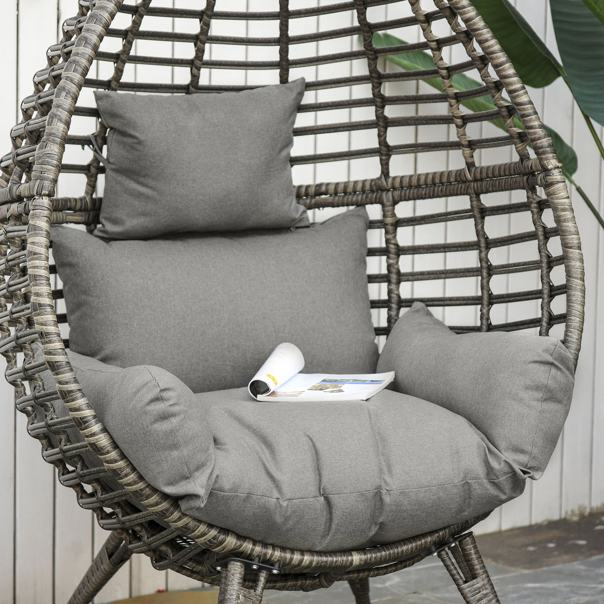 Poly Rattan Wicker Teardop Garden Egg Chair With Thick Cushions And 4 Legs - Velmora