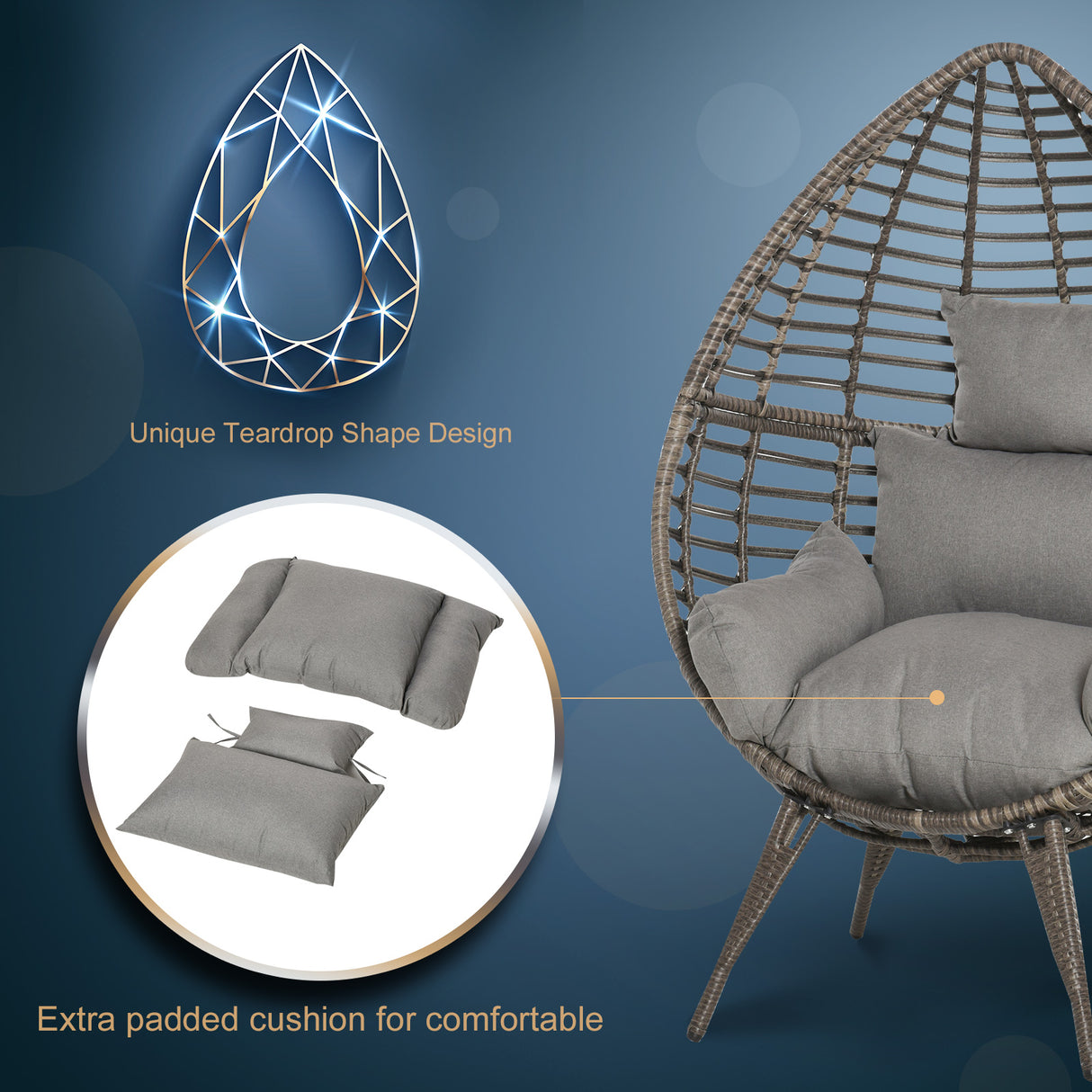 Poly Rattan Wicker Teardop Garden Egg Chair With Thick Cushions And 4 Legs - Velmora