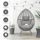 Poly Rattan Wicker Teardop Garden Egg Chair With Thick Cushions And 4 Legs - Velmora